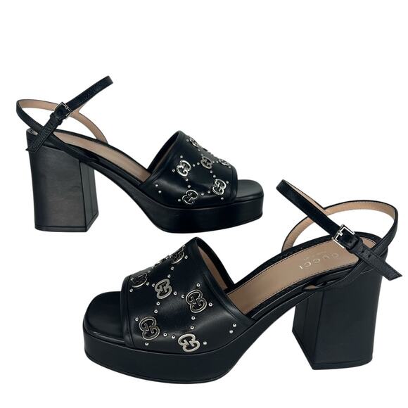 Gucci Black GG Logo Platform Janaya GG Logo Quarter Strap Sandal - Picture 4 of 16